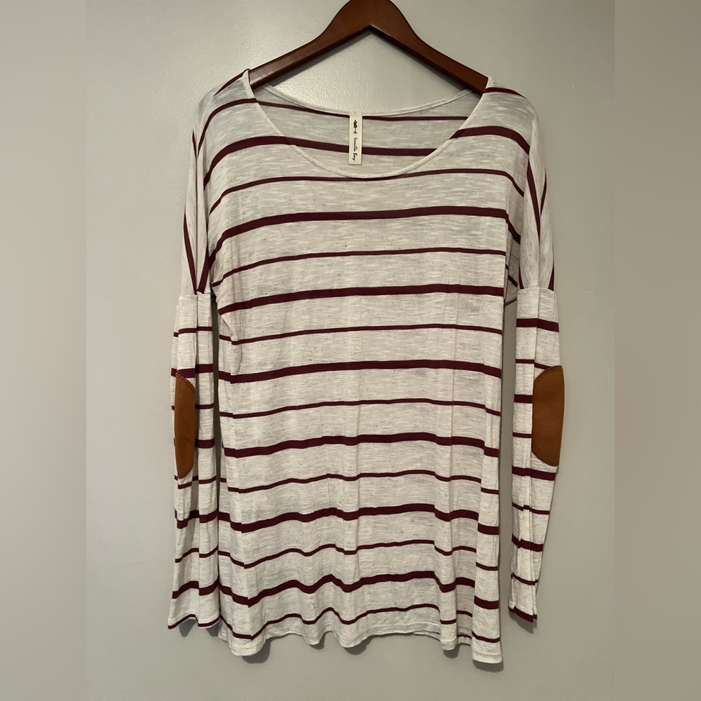 Village Bay Brown Striped Sweater - M/L - Leather Elbow Detail